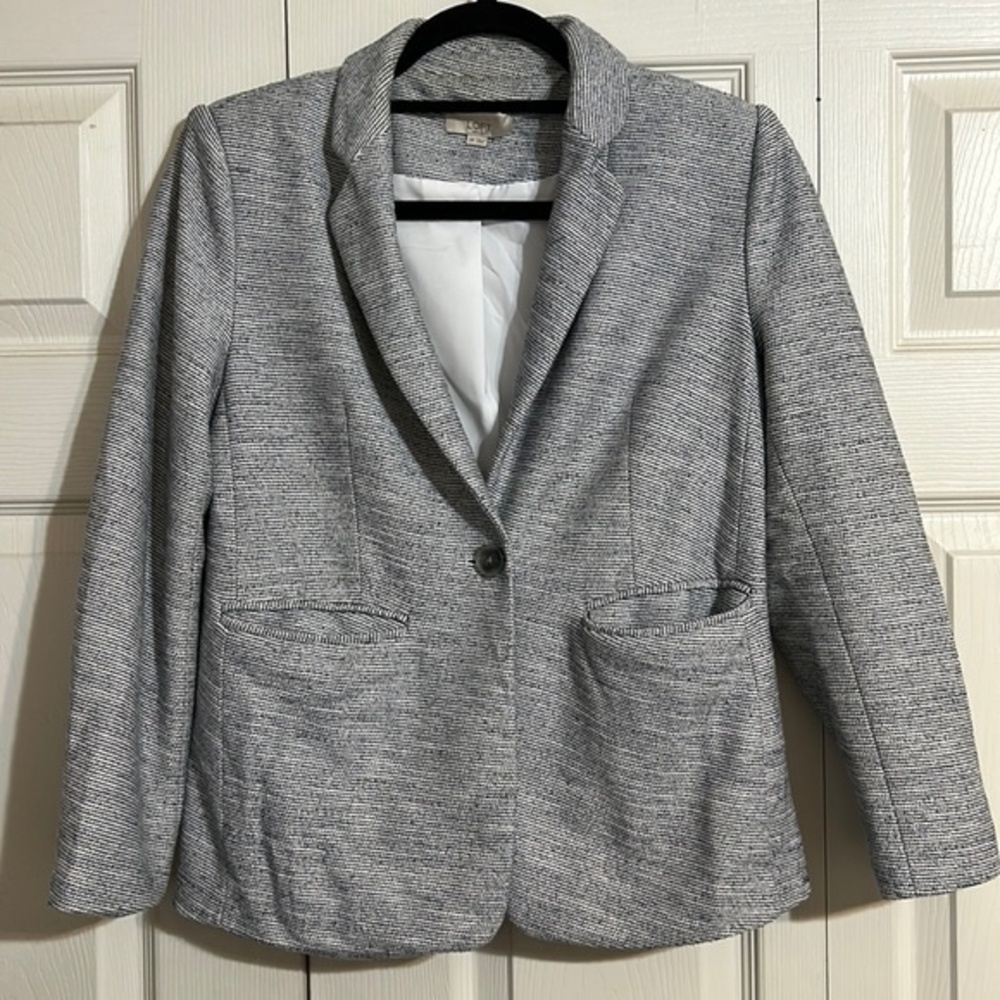 ANN TAYLOR LOFT Size 4 Petite Blue White Striped Marled Blazer Cotton Blend